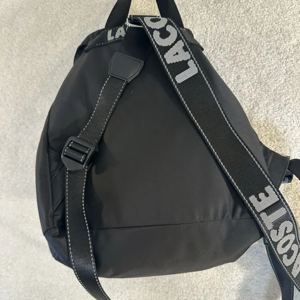 Lacoste Women's Solid Black Cinch Flap Nylon Bag Backpack